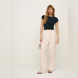 NWT Reformation Alex Mid-Rise Wide-Leg Pants Cream Size 8
